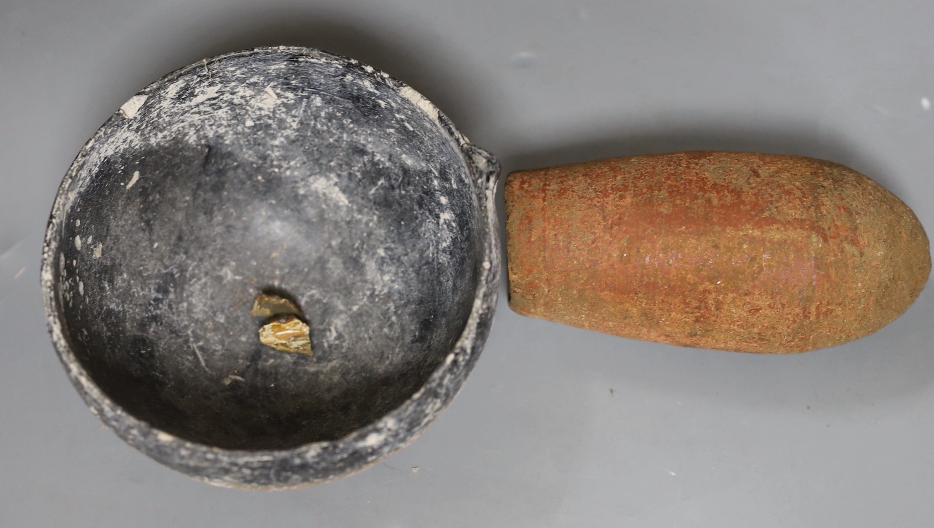 An ancient Egyptian vessel c.1400 BC, together with an ancient black-top bowl, possibly from the early Bronze Age, 14cm diameter, (2)